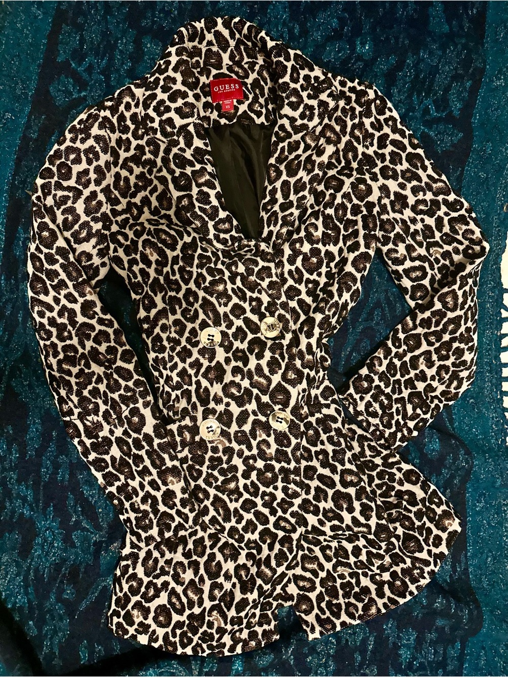 GUESS Leopard-Print Double-Breasted Blazer in Black and White